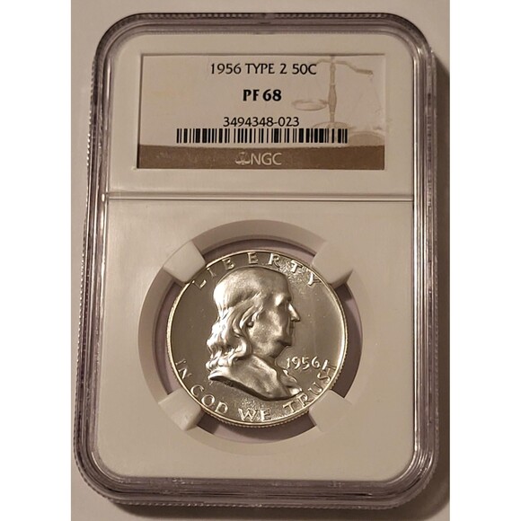 1956 Franklin Half Dollar Type 2 Proof PF68 NGC - Picture 1 of 2